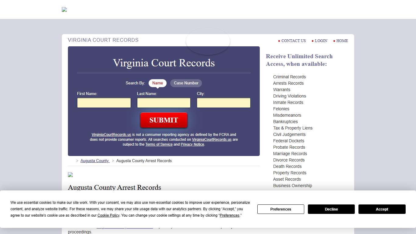 Augusta County Arrest Records | VirginiaCourtRecords.us